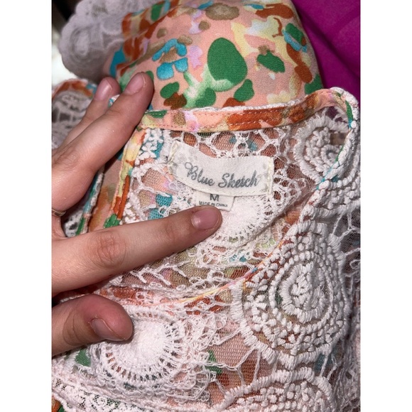 Women’s Orange Lace & Floral Blue Sketch Tank Top 🧡 - Picture 17 of 17